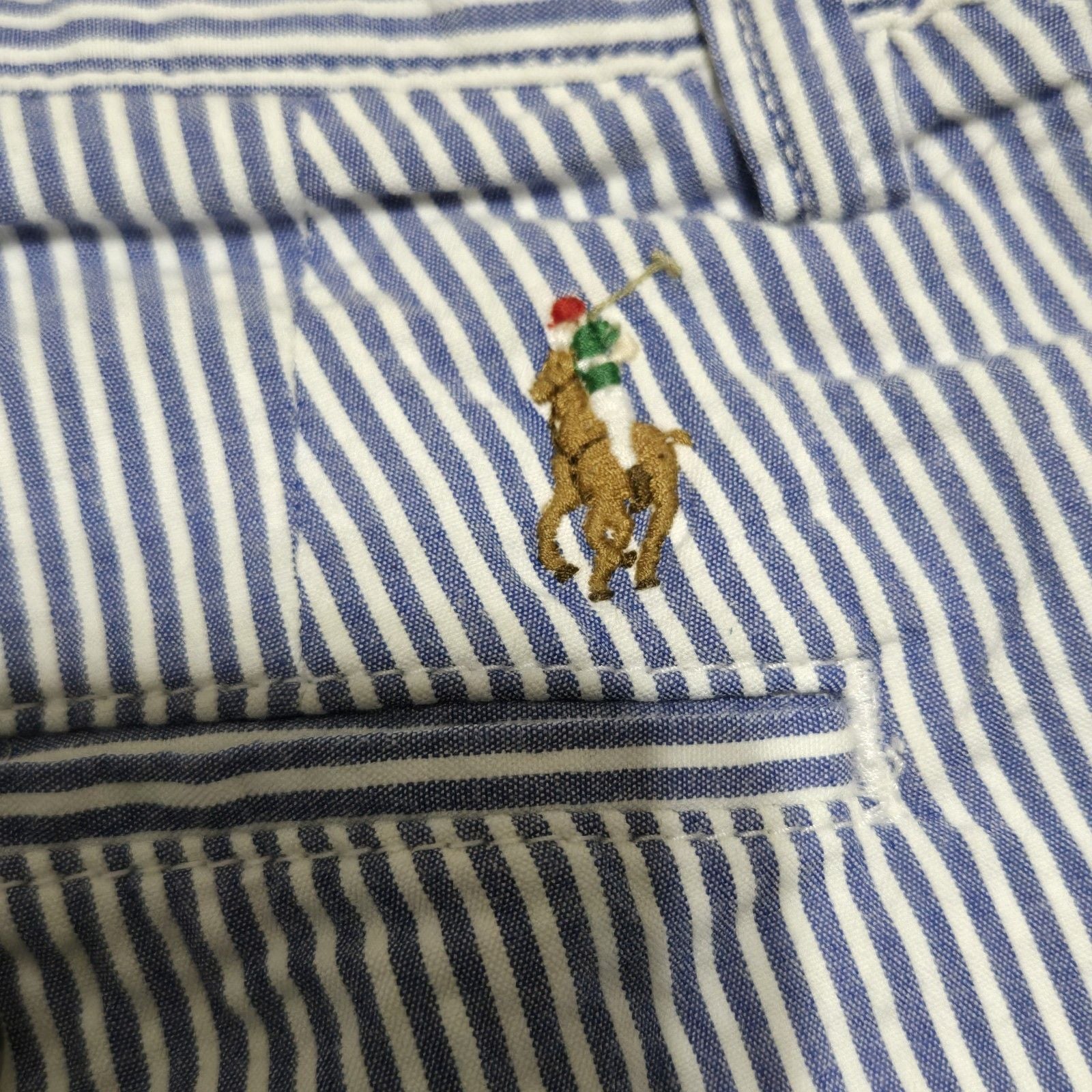 Polo Ralph Lauren Men's Blue and White Striped Seersucker Short Flat Front Sz 35 16