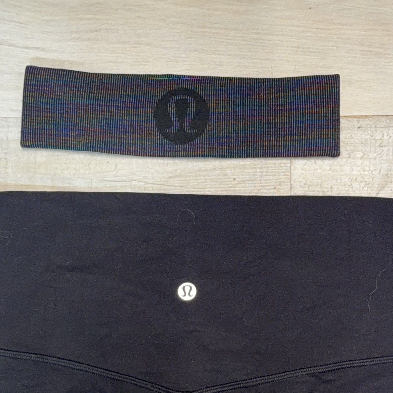 lululemon 2-Piece Set Women Black Leggings & Headband Yoga Gym Stretch Athletic 3