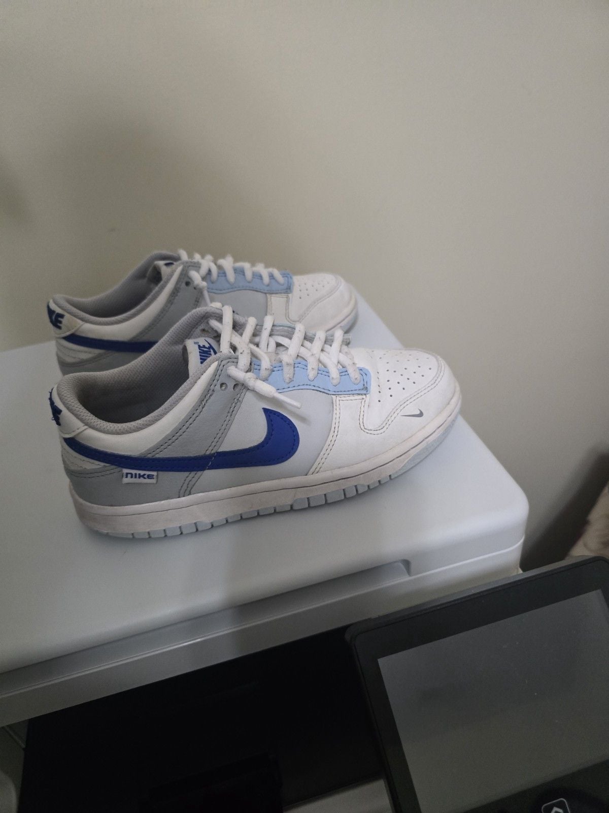 Nike Dunk Low GS White/Blue/Gray Colorblock Sneakers Youth US 4.5Y FB1843-141 3