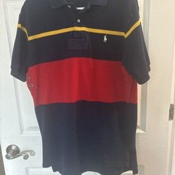 Rare Vintage Polo Ralph Lauren Rugby Shirt XL Colorblock Navy Red Yellow Pony