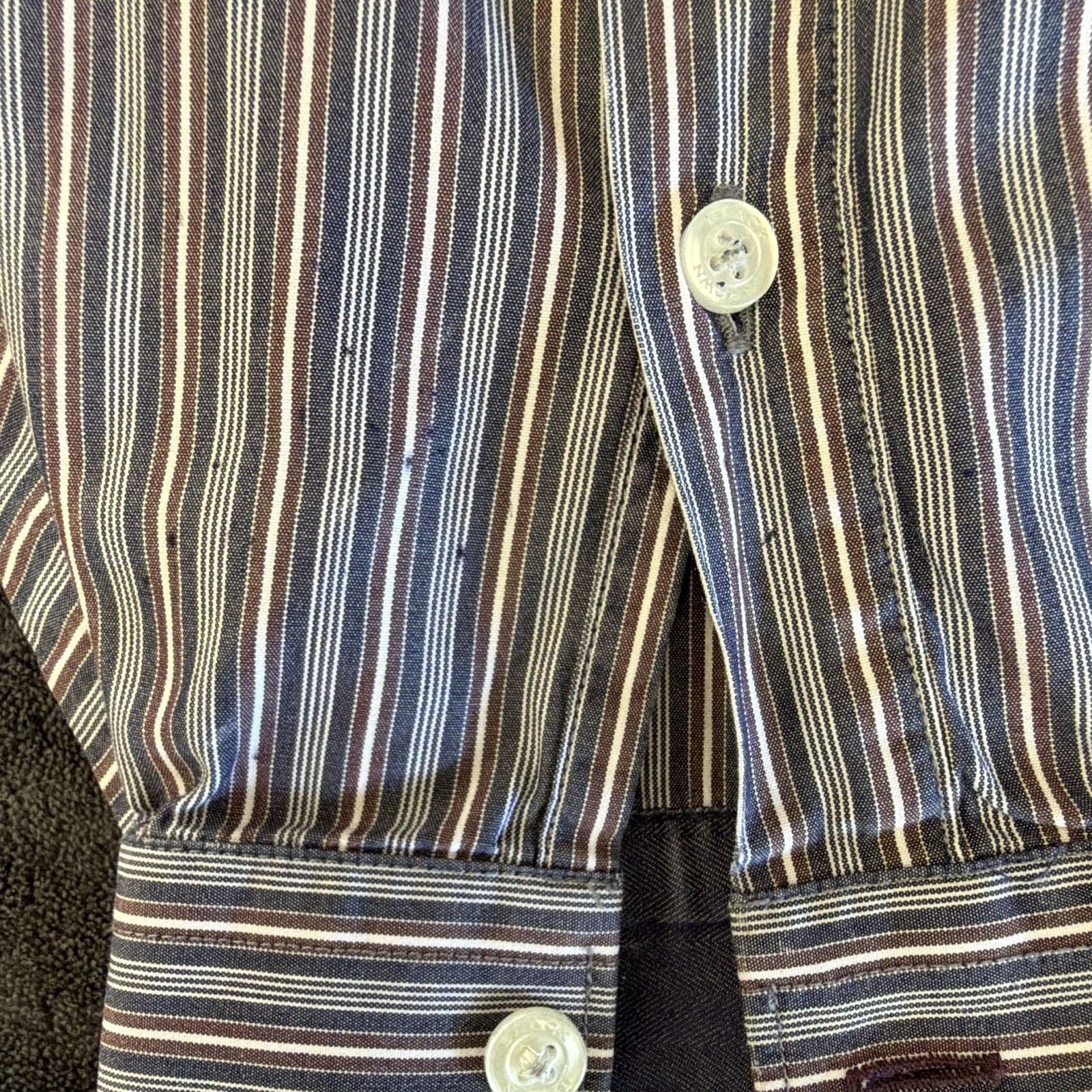 Black Brown 1826 Men's XL Regular Fit Striped Cotton Button-Down Shirt 7
