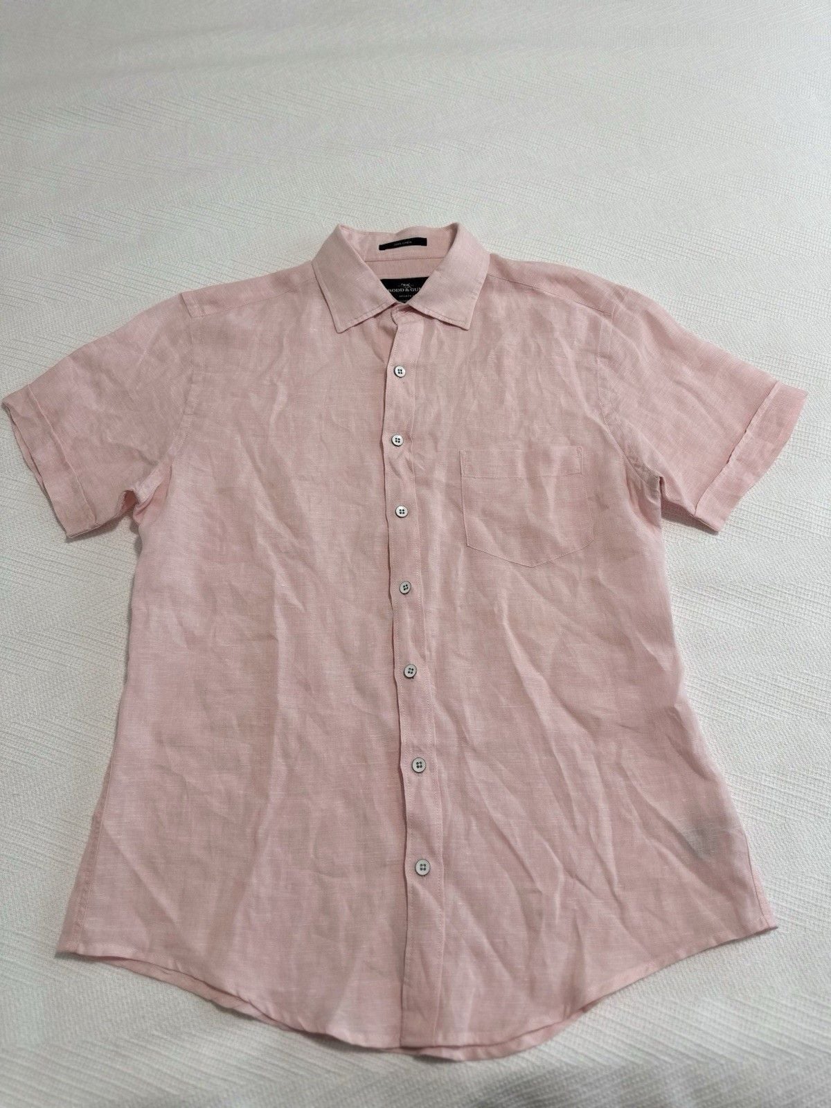 Rodd & Gunn Shirt Mens Pink 100% Linen Short Sleeve Size M 2