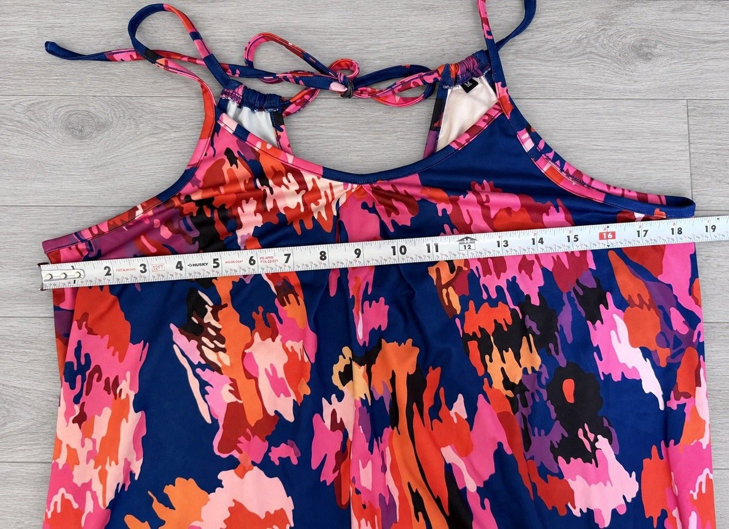 Womens M Navy Multicolor Abstract Floral Swing Dress Tie Back Sleeveless 6