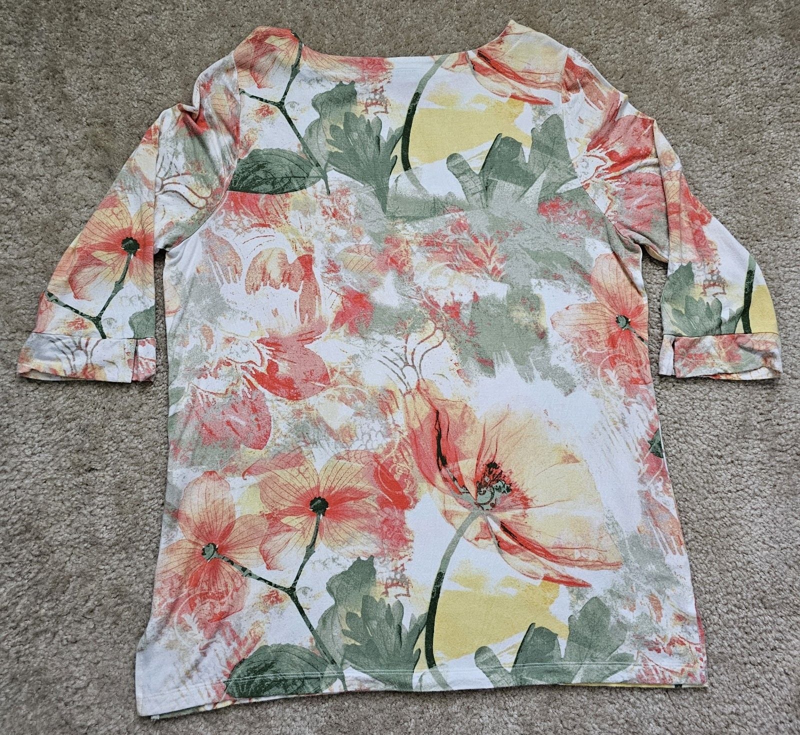 Chico's Women's Size 3 XL Floral Watercolor Tunic Top 3/4 Sleeve Multicolor 7