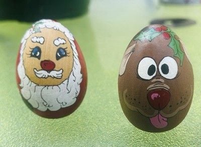 VTG 1990 Handpainted & Artist Signed Santa & Rudolph The Red Nosed Reindeer Eggs 4