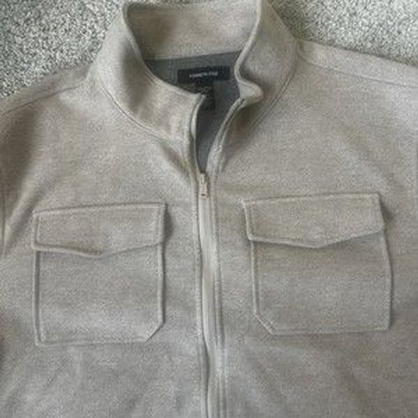 Kenneth Cole Full Zip Stand Collar Jacket - Beige w/ Chest Pockets - Men's XXL