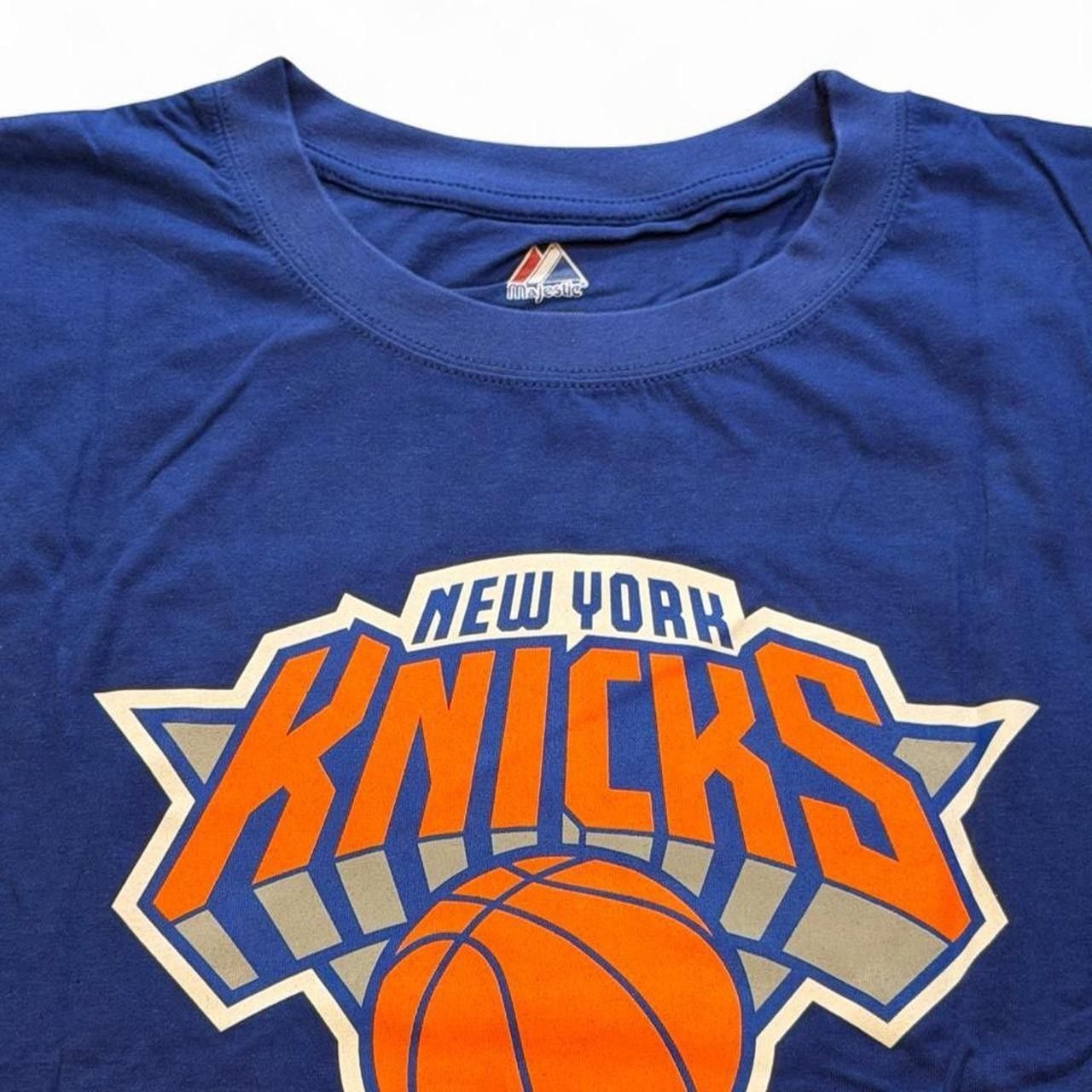 NBA New York Knicks blue t-shirt with orange basketball graphic number 7!Anthony on the back size 4XL big & tall dimensions in the pictures brand new with tags. 3