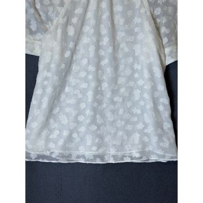 Anthropologie Feather Bone XS White Clip Dot Feminine Ruffle Neck Blouse Boho 7