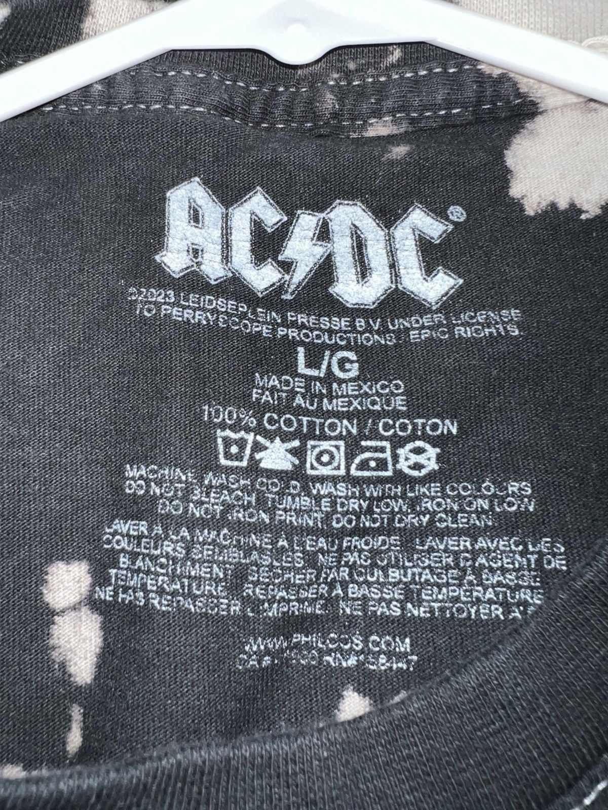 AC/DC Band T-Shirt Size L Black Off-White Tie Dye Bleach Swirl Flame Logo 5