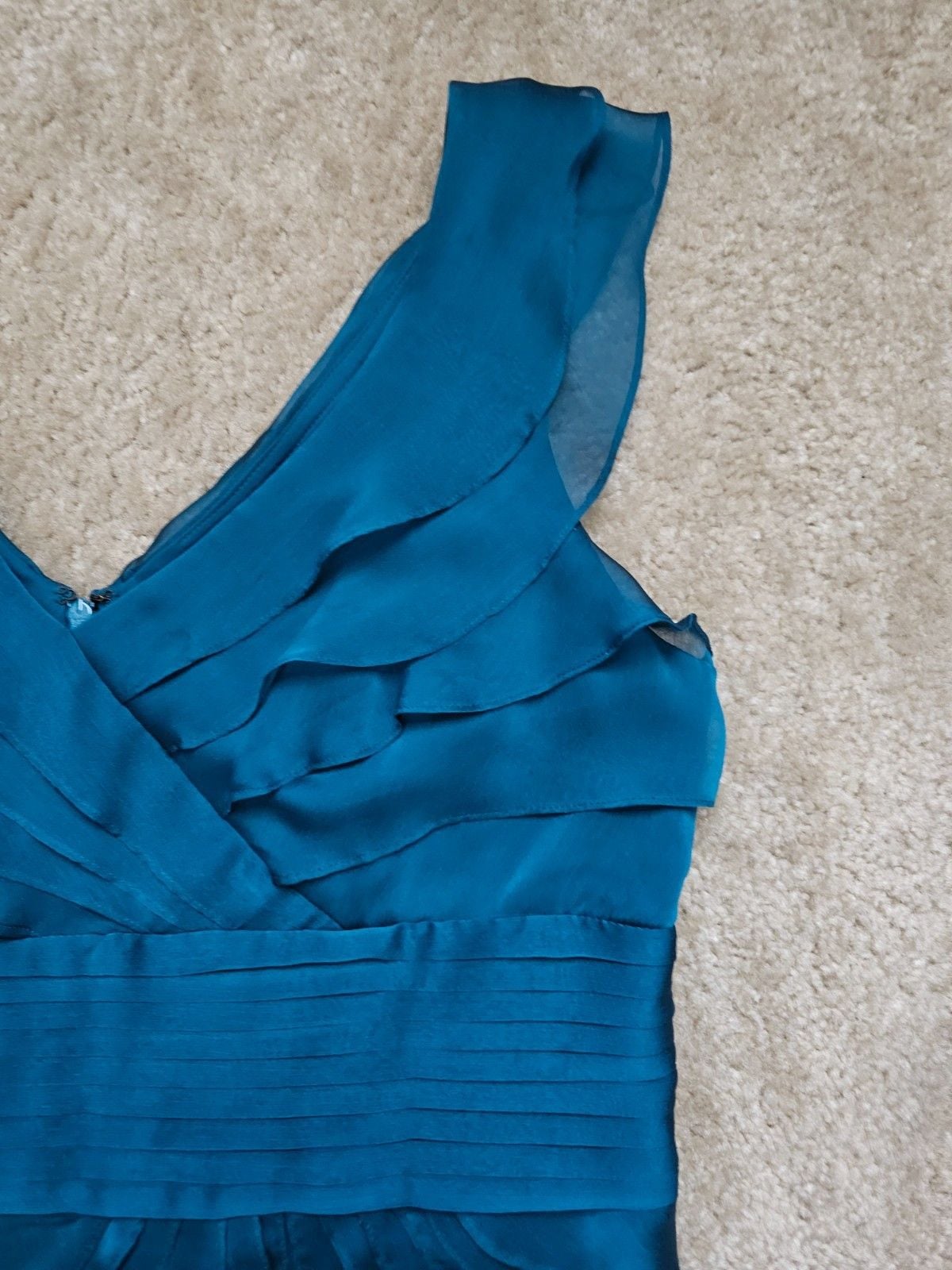 Adrianna Papell Occasions Teal Ruffle Chiffon Cocktail Dress Women's 14 4