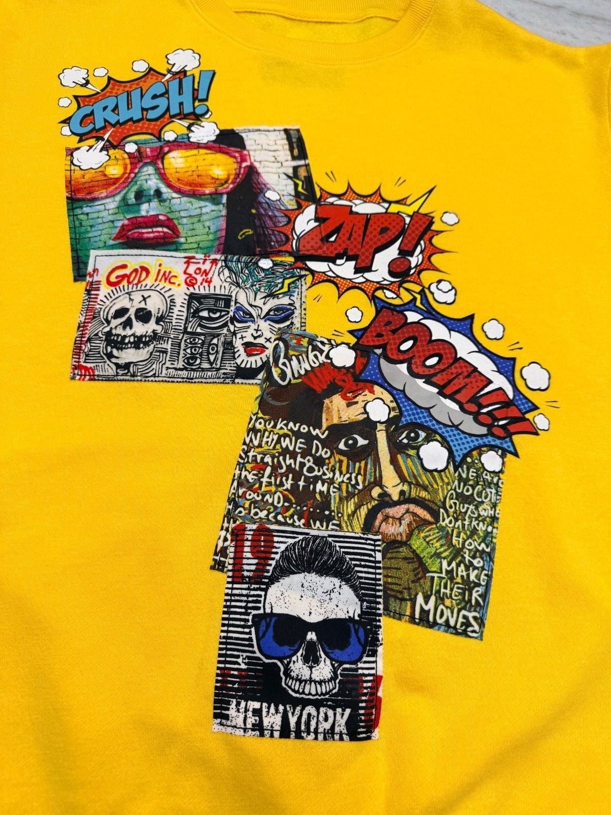 Rutherford Yellow Graphic Sweatshirt with Pop Art Print, Size L 3