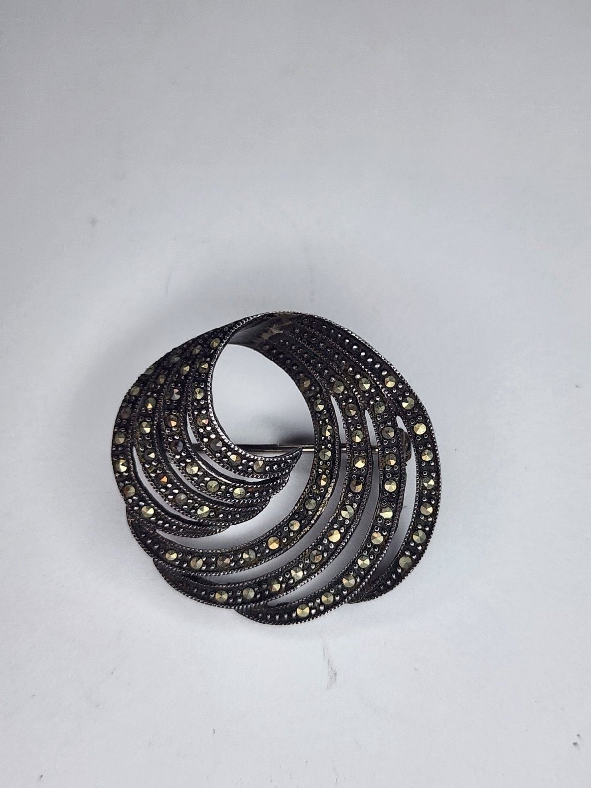 vintage sterling silver marcasite brooch pin 2