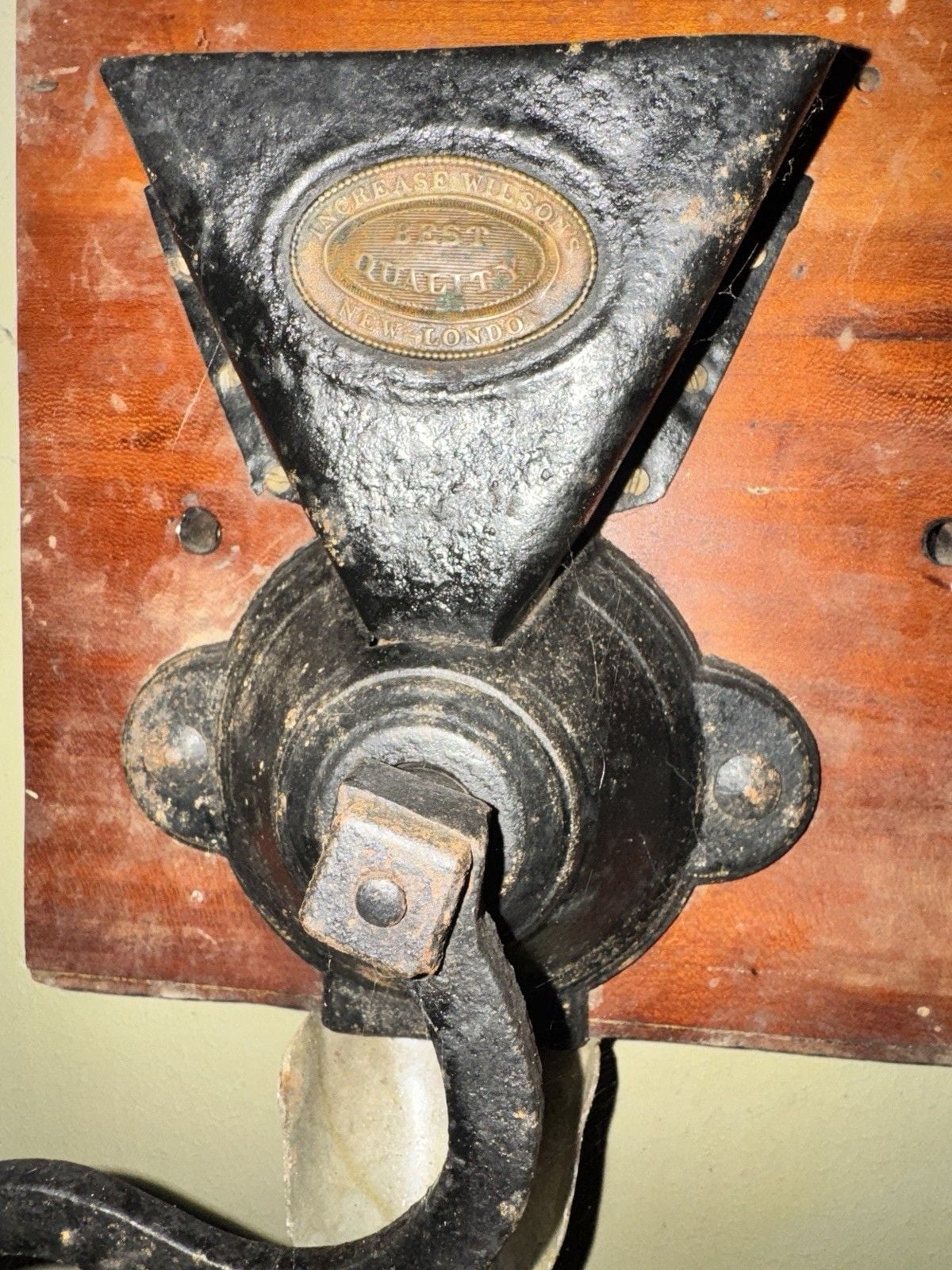 Antique Increase Wilson Wall Mount Cast Iron Coffee Grinder New London 2
