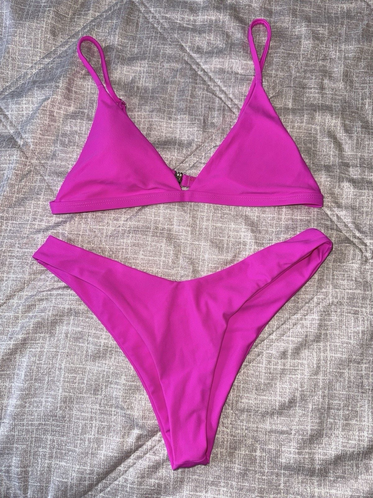 Women's Pink Solid Triangle Bikini Set 2 Piece Spaghetti Straps Regular, S-M 2
