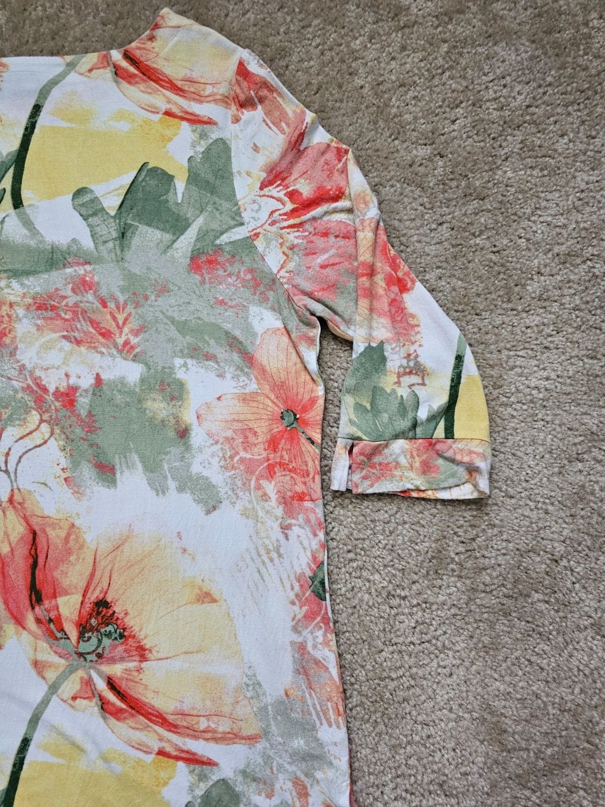 Chico's Women's Size 3 XL Floral Watercolor Tunic Top 3/4 Sleeve Multicolor 9