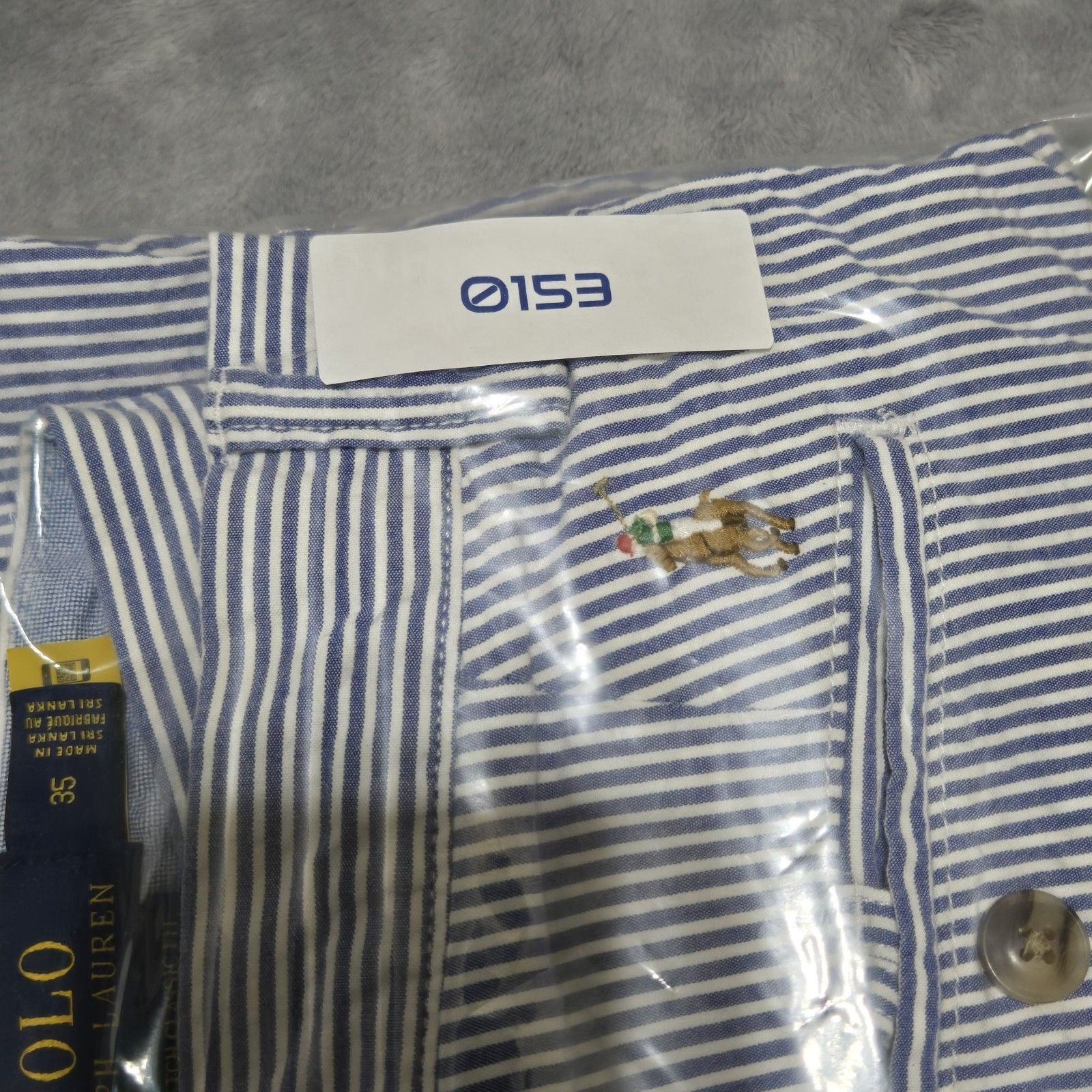 Polo Ralph Lauren Men's Blue and White Striped Seersucker Short Flat Front Sz 35 17