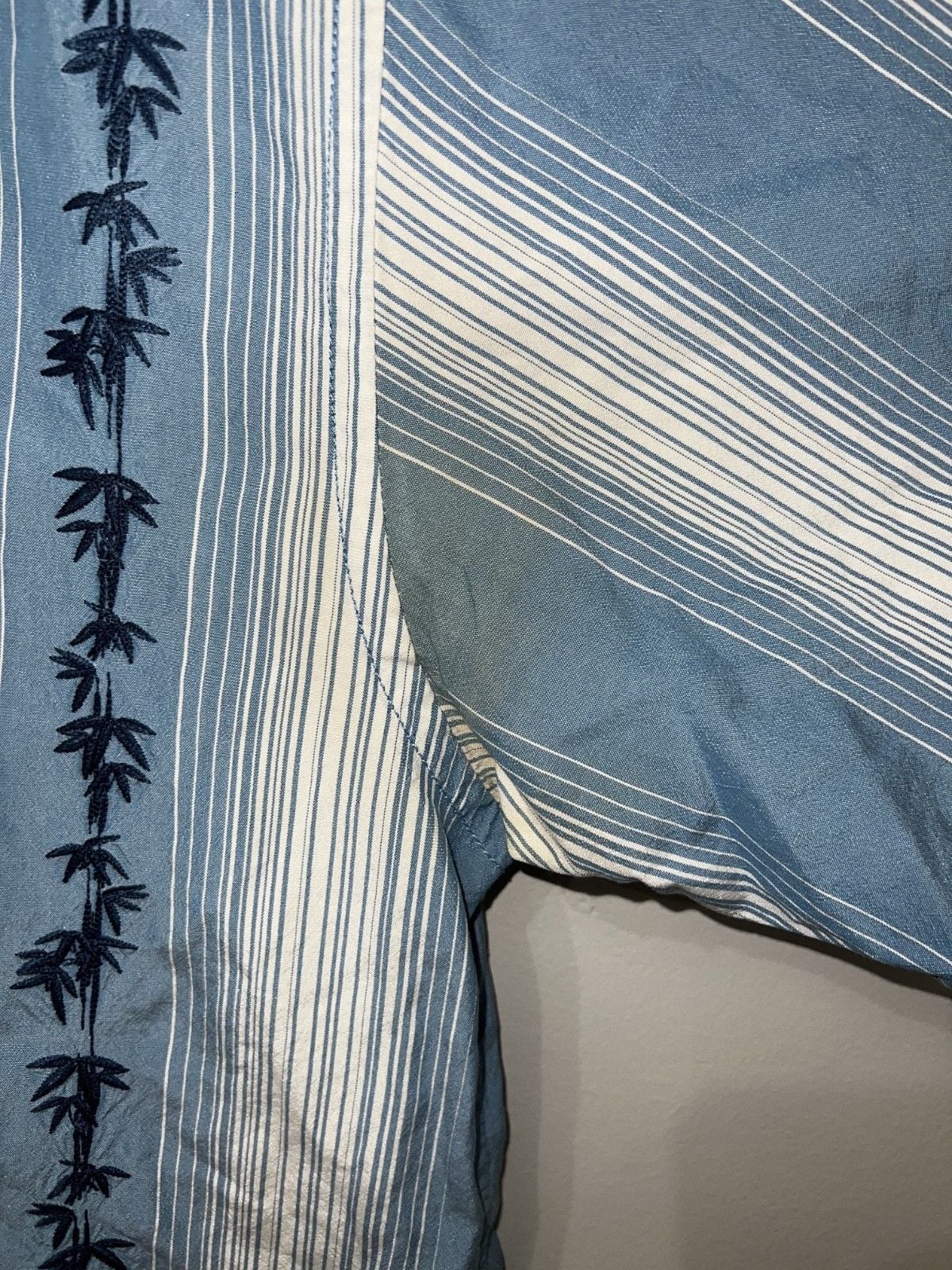 Tommy Bahama Palm Tree Hawaiian Blue Short Sleeve stripe Button Up Shirt Men's M 5