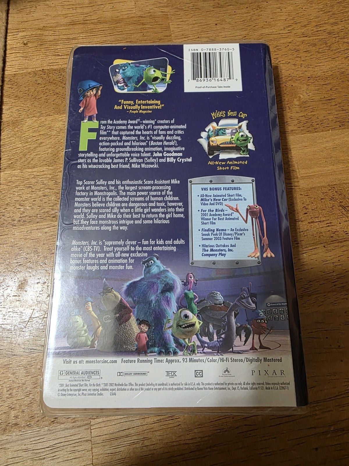 Monsters, Inc. VHS 2002 Disney Clamshell Blue Tape G-VG Condition 2