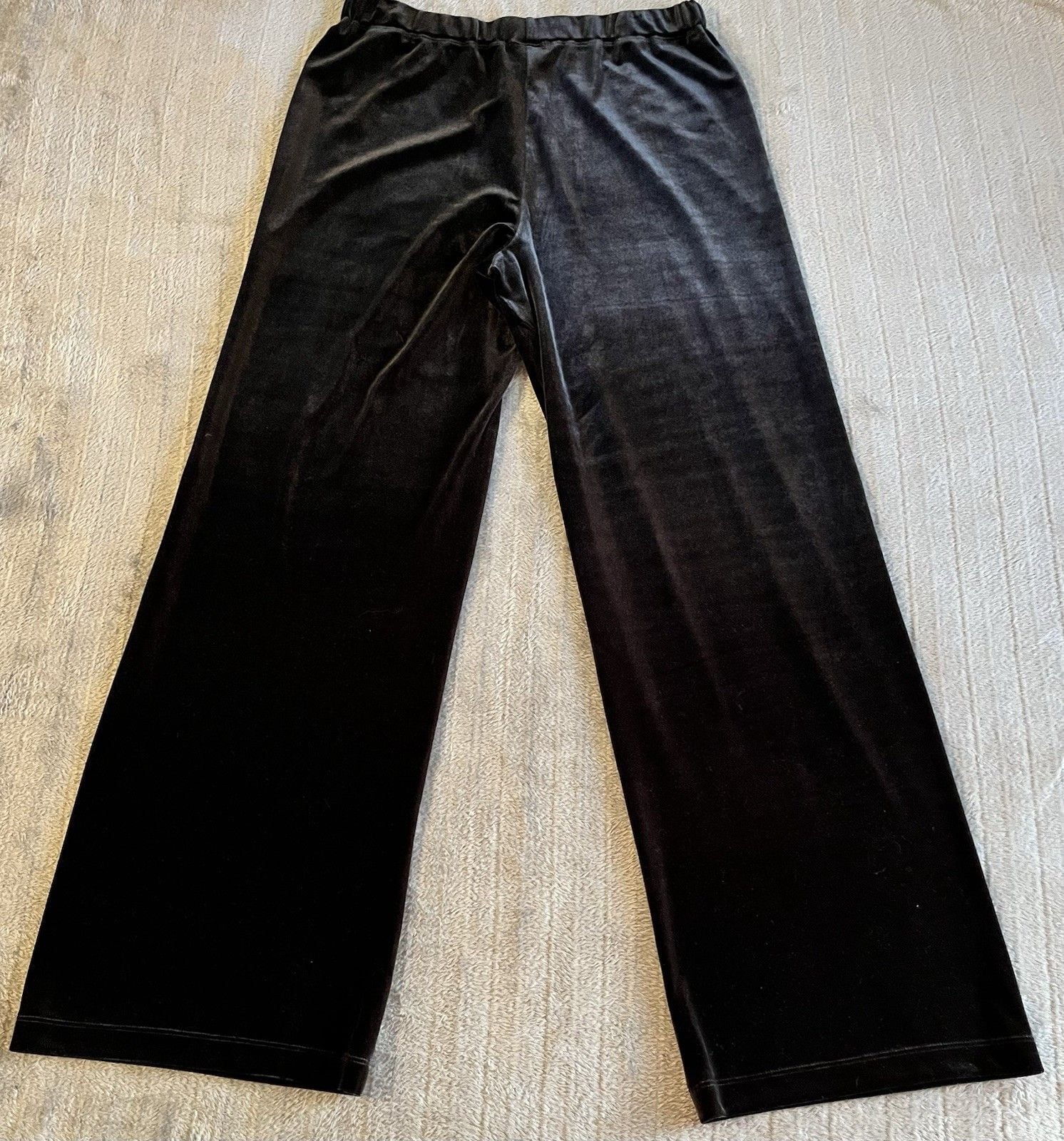 Women’s Lands' End Black Velvet Pants Size Med Elastic Waist Wide Leg Holiday 5