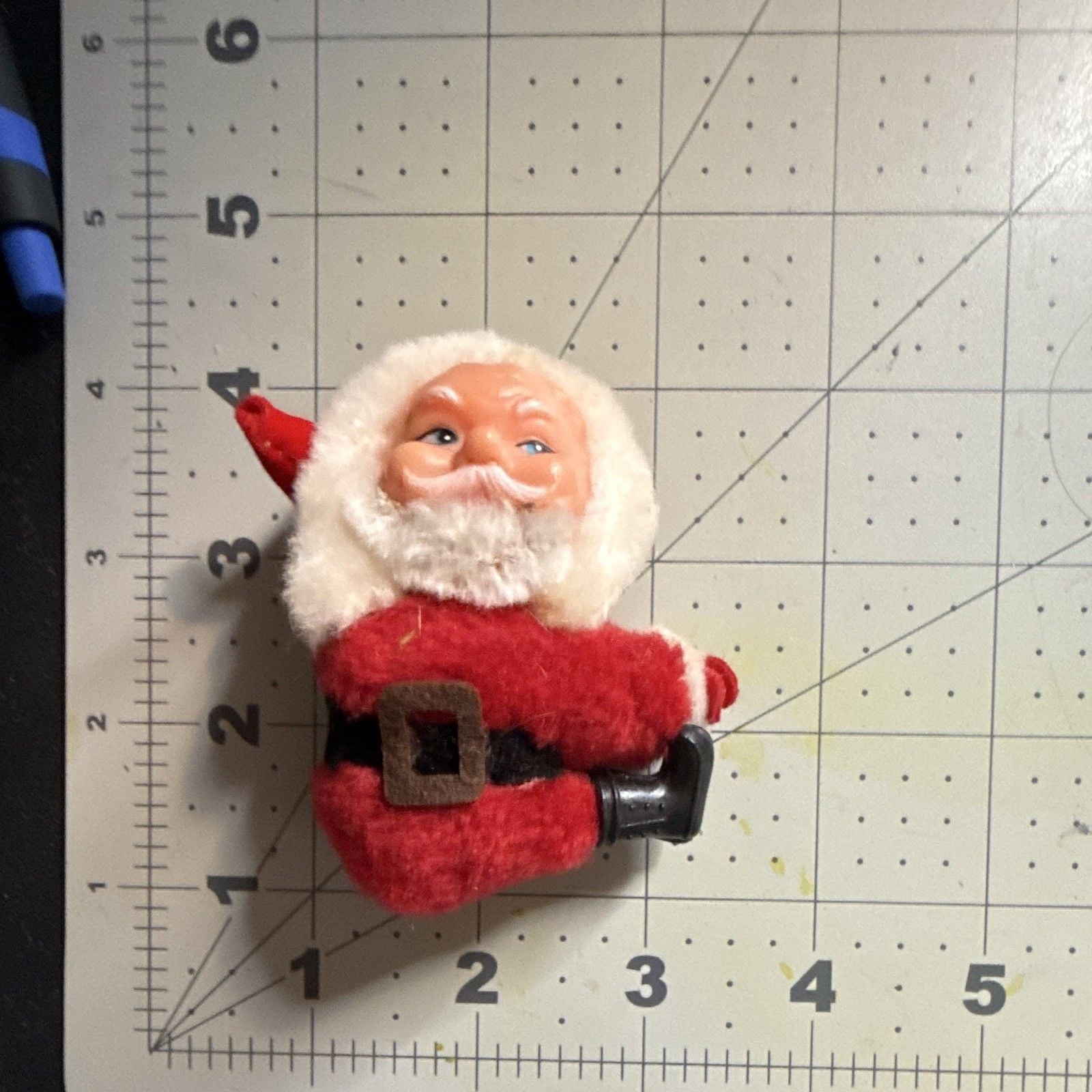 Vintage Santa Claus Christmas Figurine Small Red White Black 3.75in Plastic Felt 5