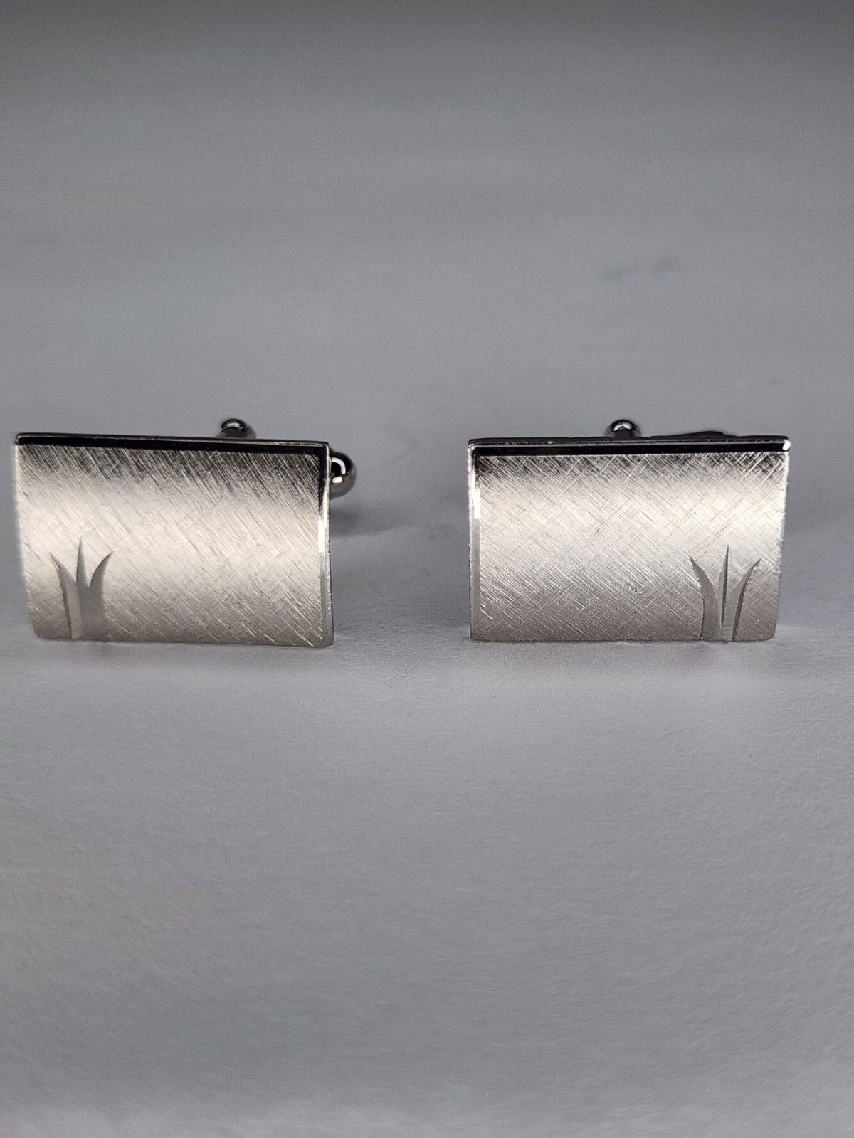 Vintage Anson Sterling Silver Cufflinks Blank No Monogram Brushed Rectangle... 2