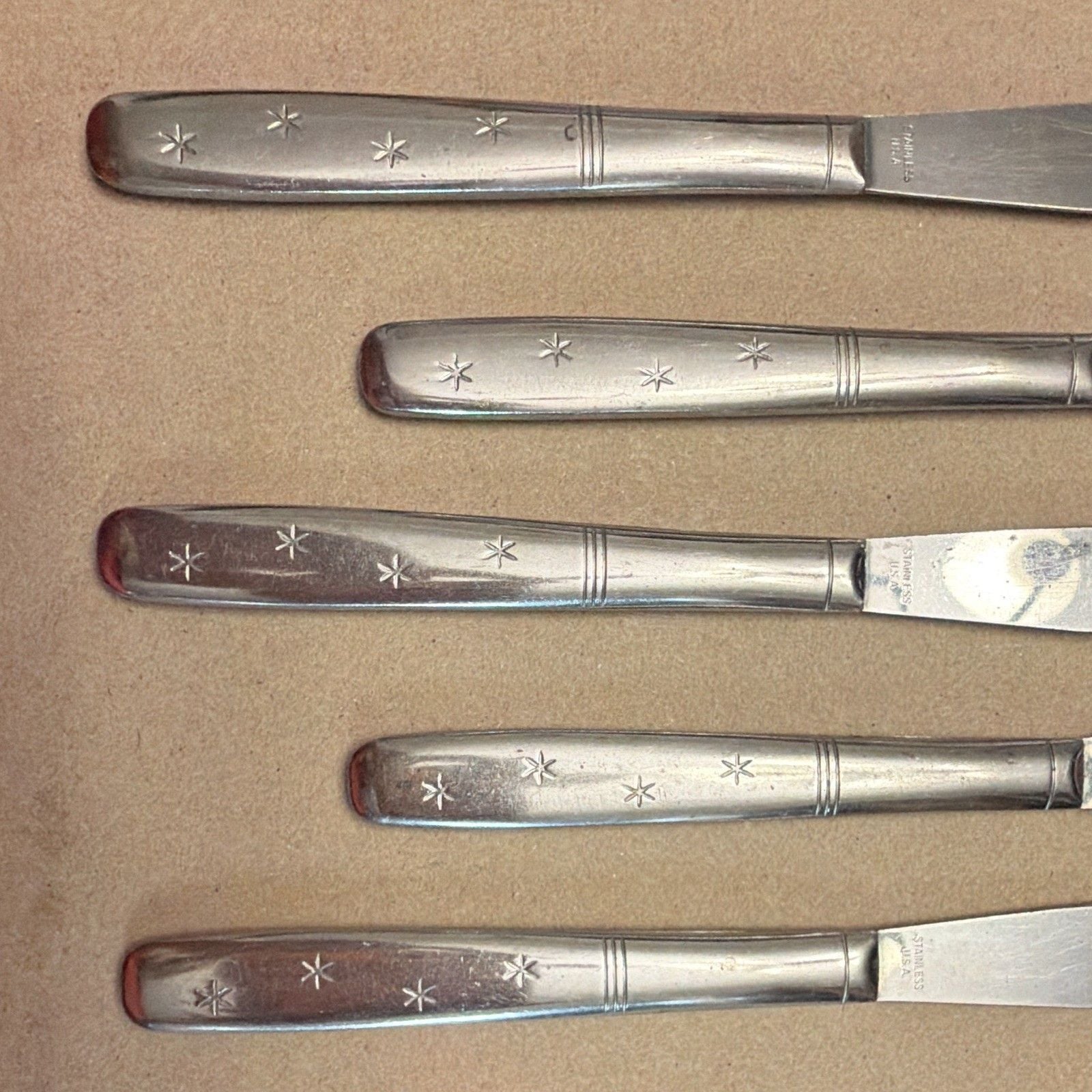 5-pc Washington Forge Starflyte Dinner Knives Stainless Steel Flat Handle VTG 2