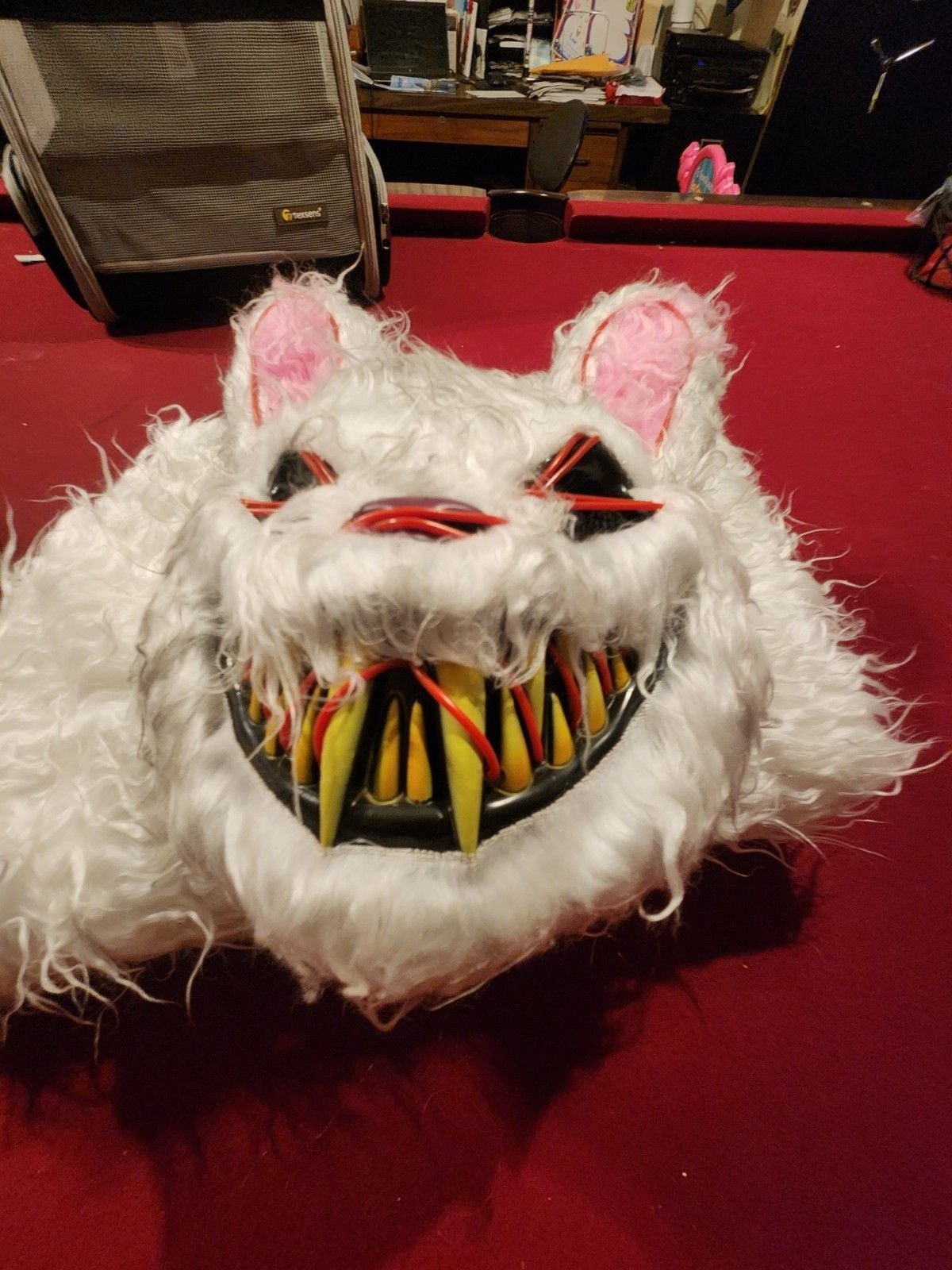Spirit Horror Rabbit Child Costume 12-14 White Faux Fur w/ Light-Up Mask 3