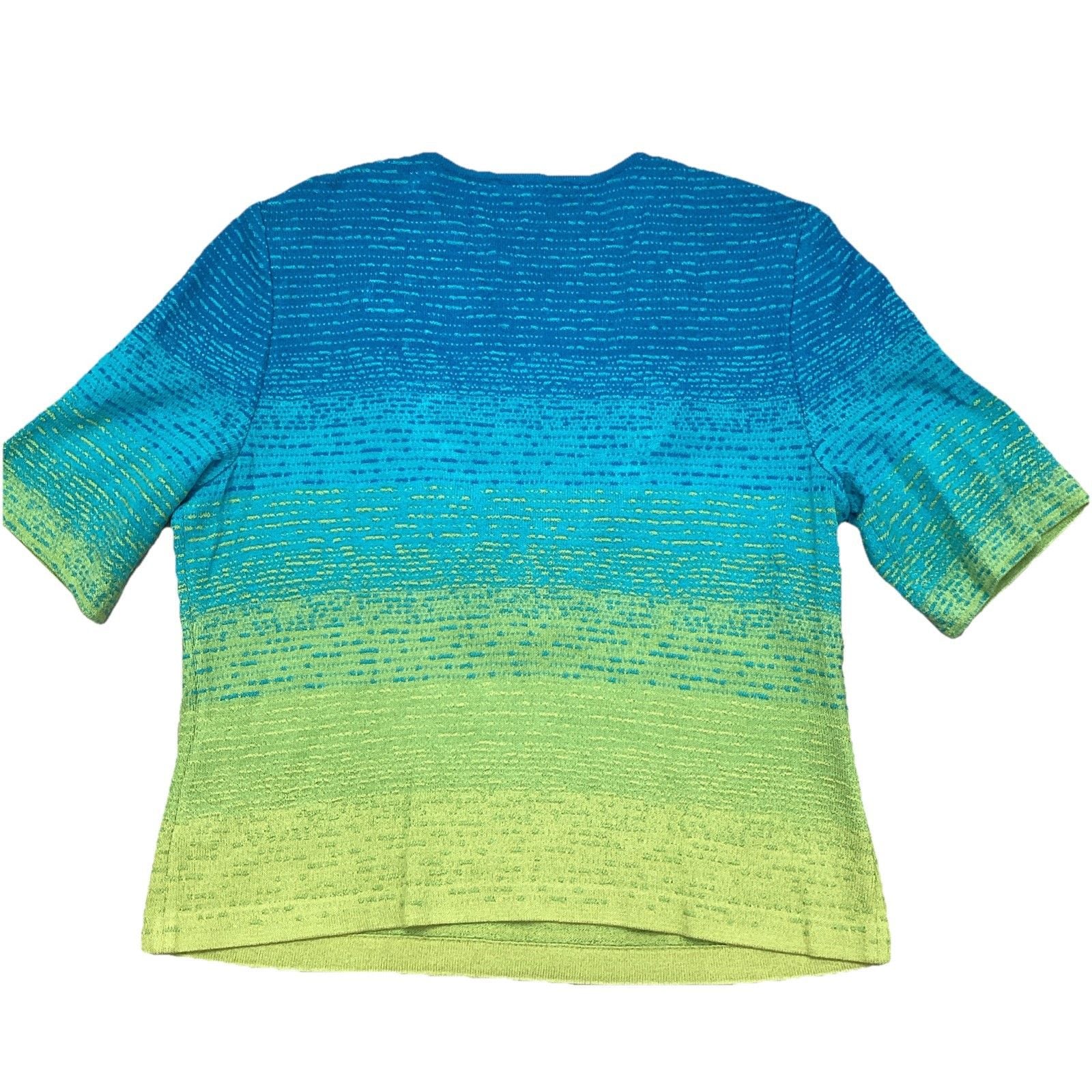 St. John Women’s Blue Green Ombre Jeweled Knitted Blouse Top Size L 1/2 Sleeve 7