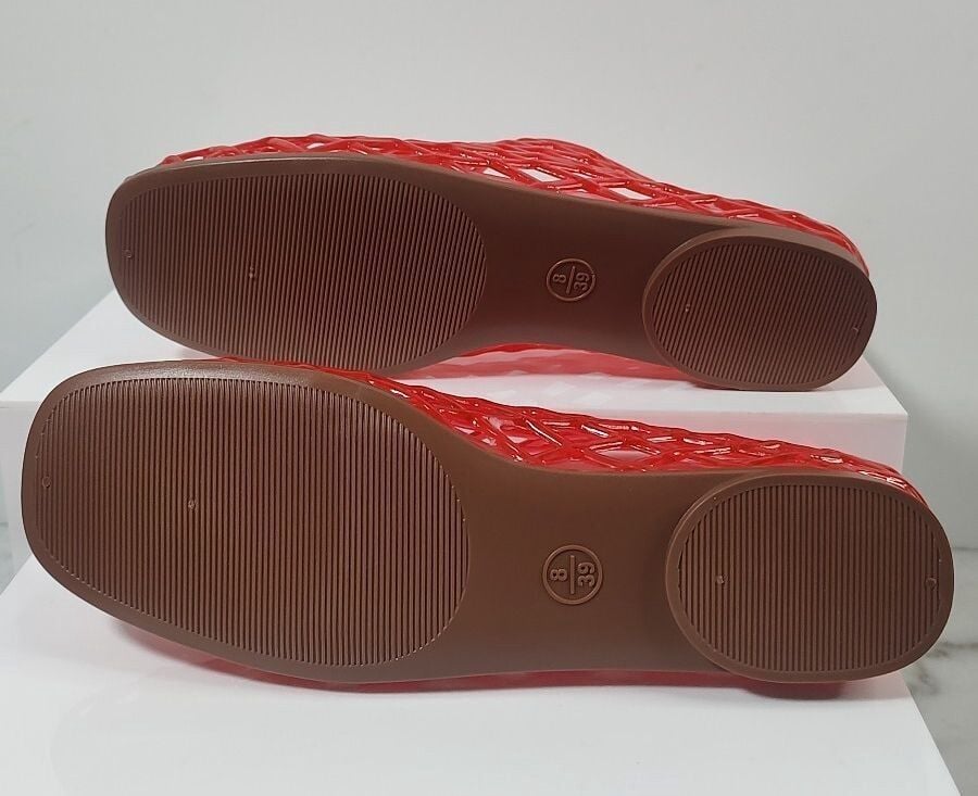 Red Transparent Lattice Flat Slip-On Shoes 8