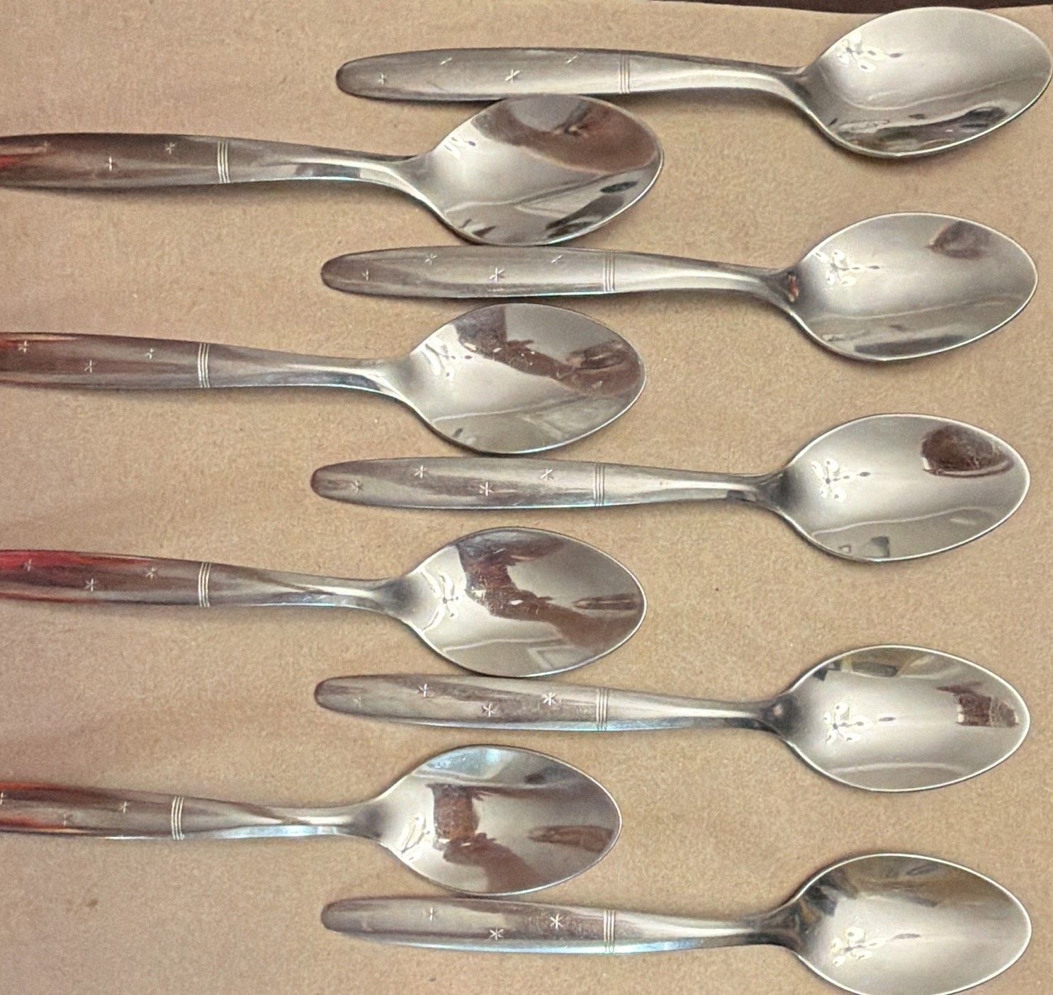 Lot of 9 Washington Forge Starflyte Teaspoons Stainless Steel 6" Vintage MCM 2