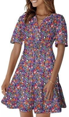 Dokotoo Women's V-Neck Floral Lace Mini Dress Long Sleeve Boho Flowy Fall-SIZE L 4