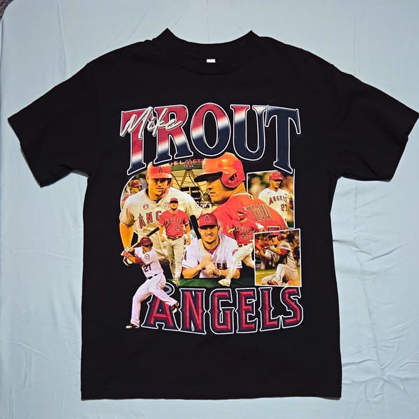 American Apparel Mike Trout Los Angeles Angels MLB Graphic T-Shirt Black Size M