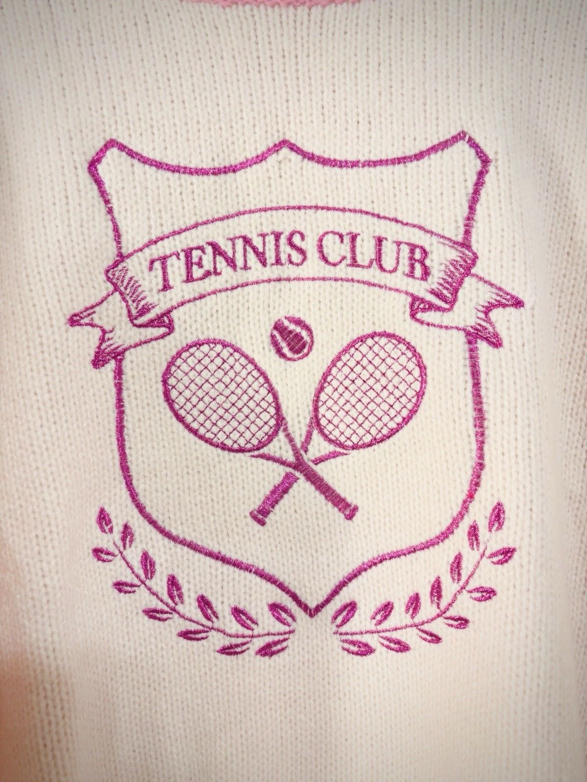 Fantastic Fawn Tennis Club Graphic Knit Crewneck Pullover Sweater Pink/White S 5