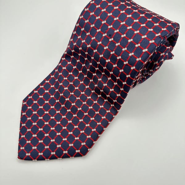Dormeuil Navy & Red Lattice 100% Silk Tie – Dormeuil Tipping Made in Italy