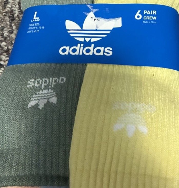 Adidas Originals 6 Pair Crew Socks Large Men’s 8-12 Women’s 10-13 Multicolor new 3