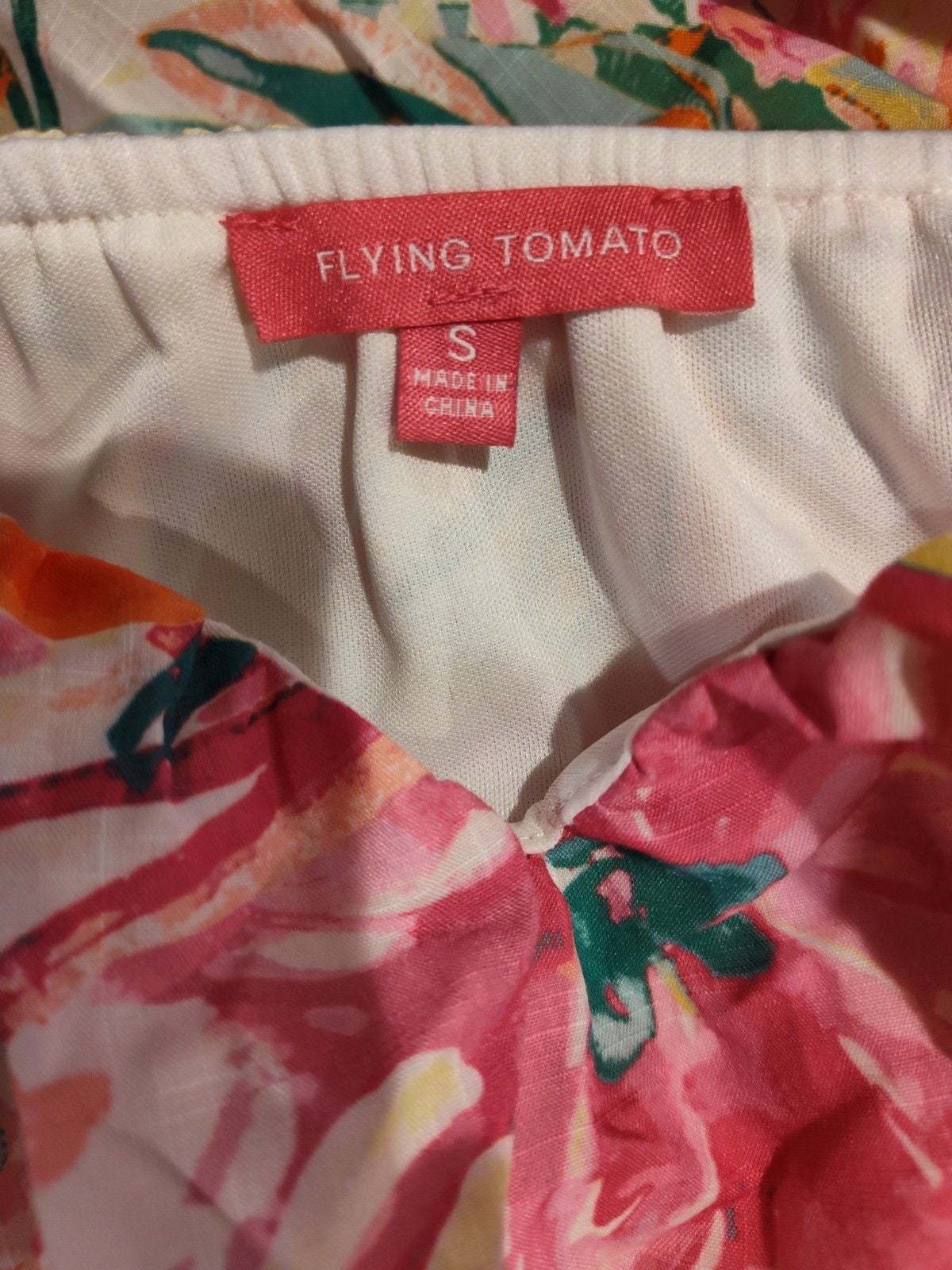 Flying Tomato Vibrant Watercolor-inspired Floral Puff Sleeve Tier Skirt Dress S 6