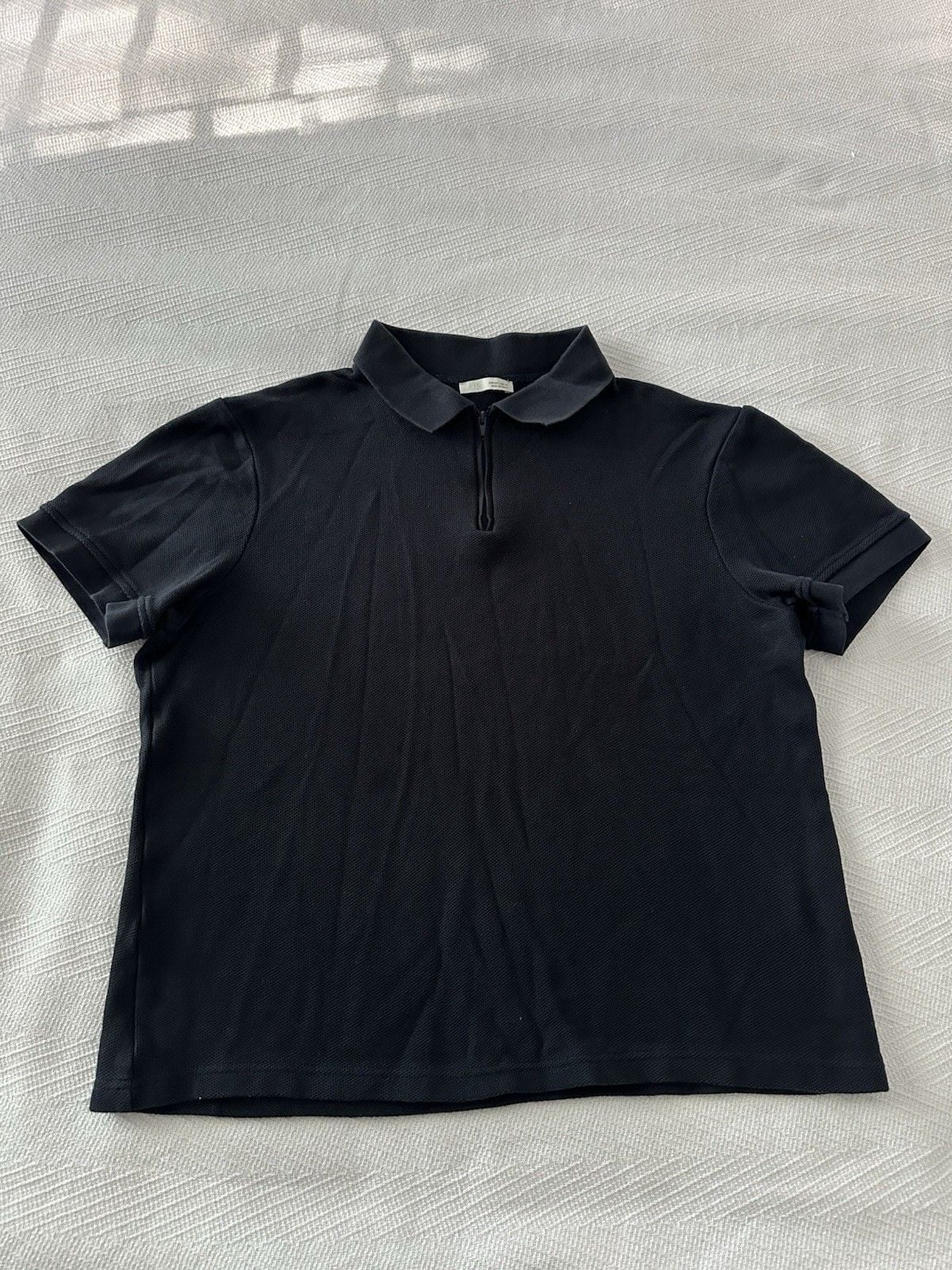 Zara Men Textured Short Sleeve Zip Polo Shirt Black Size M/L 2