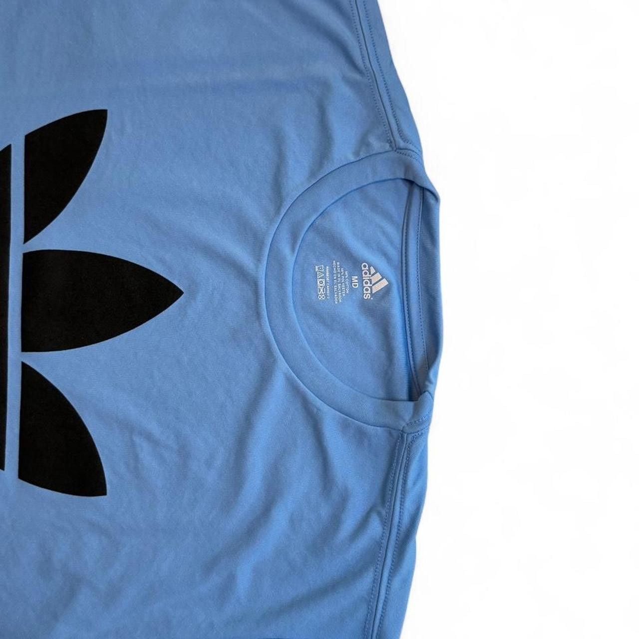 Adidas Originals blue polyester & cotton t-shirt with black trefoil logo size medium dimensions are in the pictures brand new with tags. 6