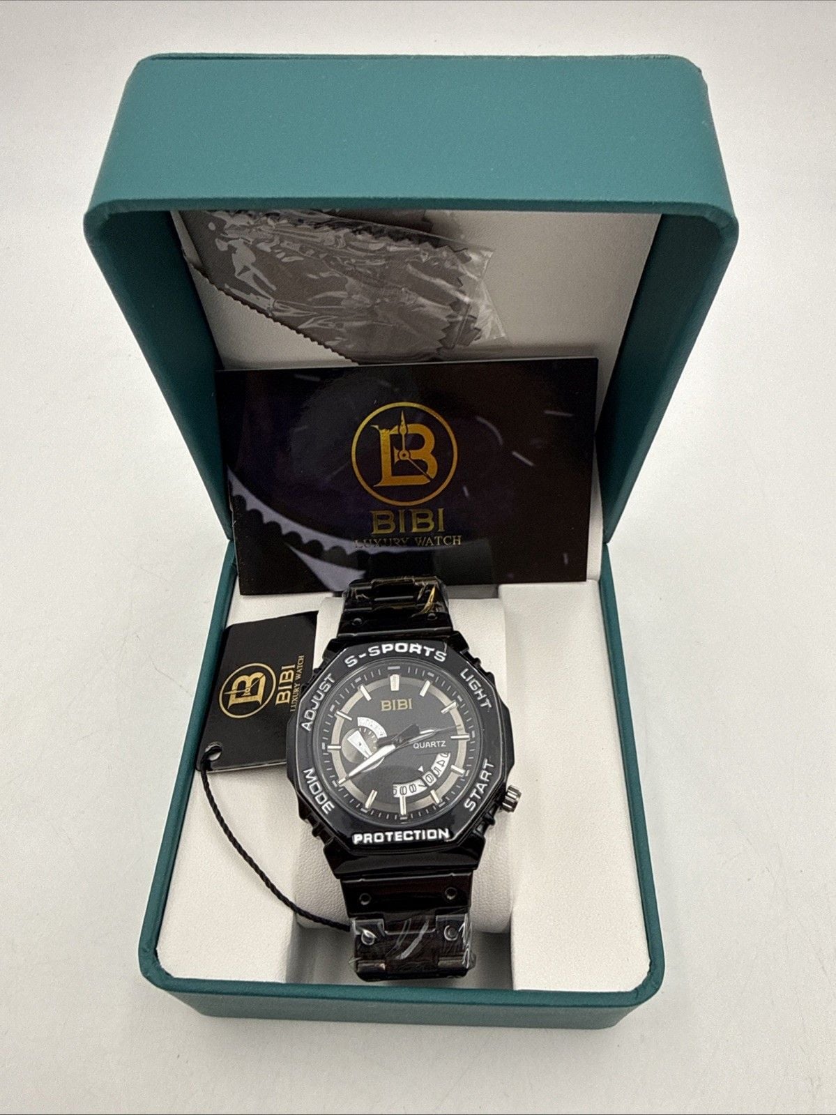 🔥 BIBI MEN’S WATCH B0024 BLACK CASE & BRACELET BLACK DIAL QUARTZ DATE NIB 🔥 2