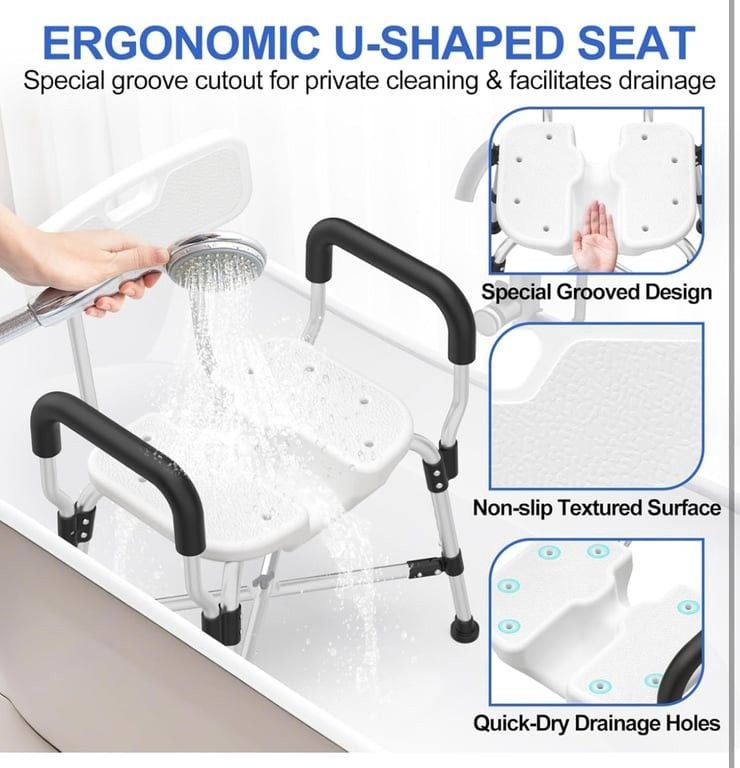 Adjustable Shower Chair with Removable Armrests and Back 5