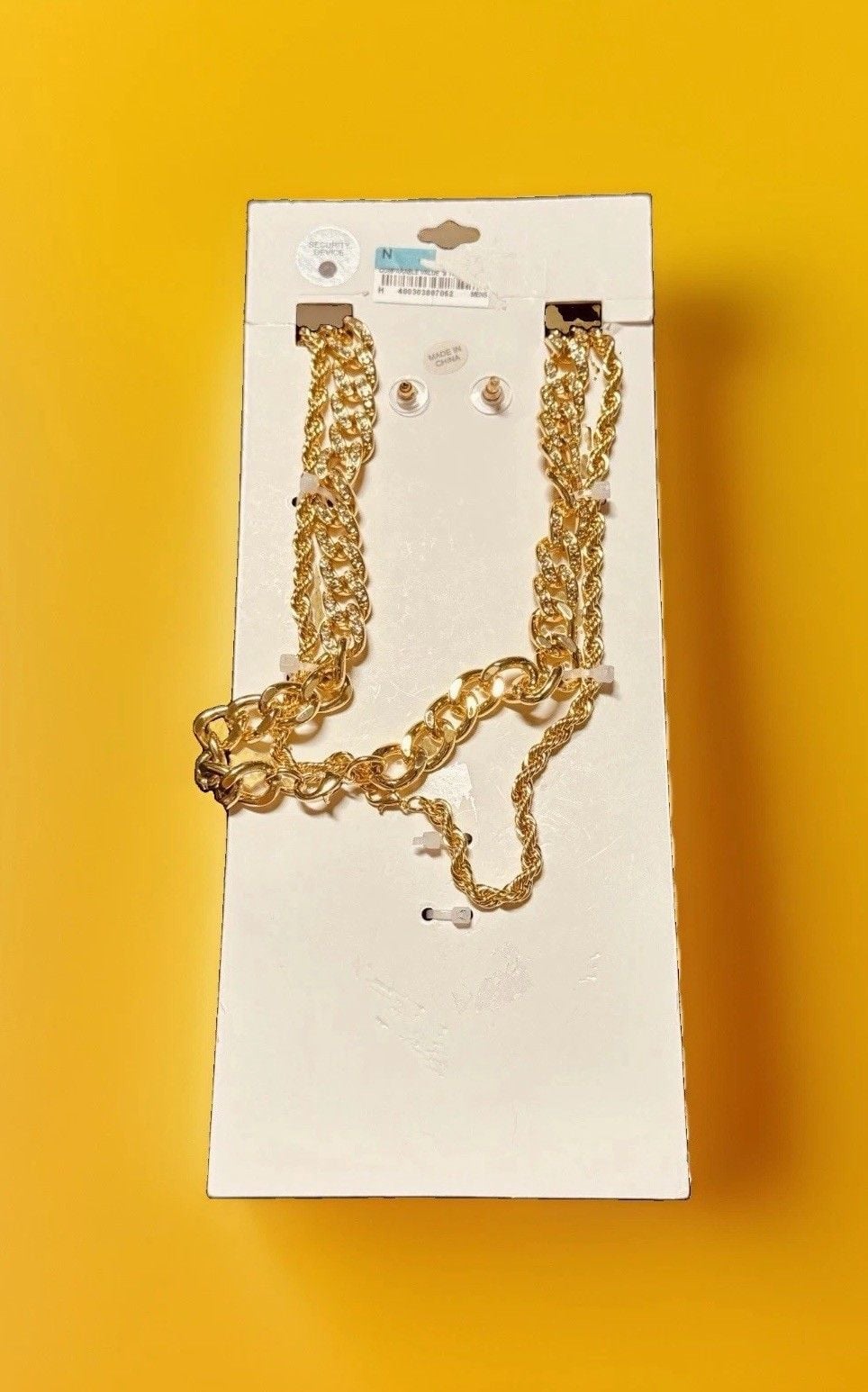 2 CHAIN GOLD TONE CROSS BLACK & CLEAR GEMSTONES NECKLACE 24" 4