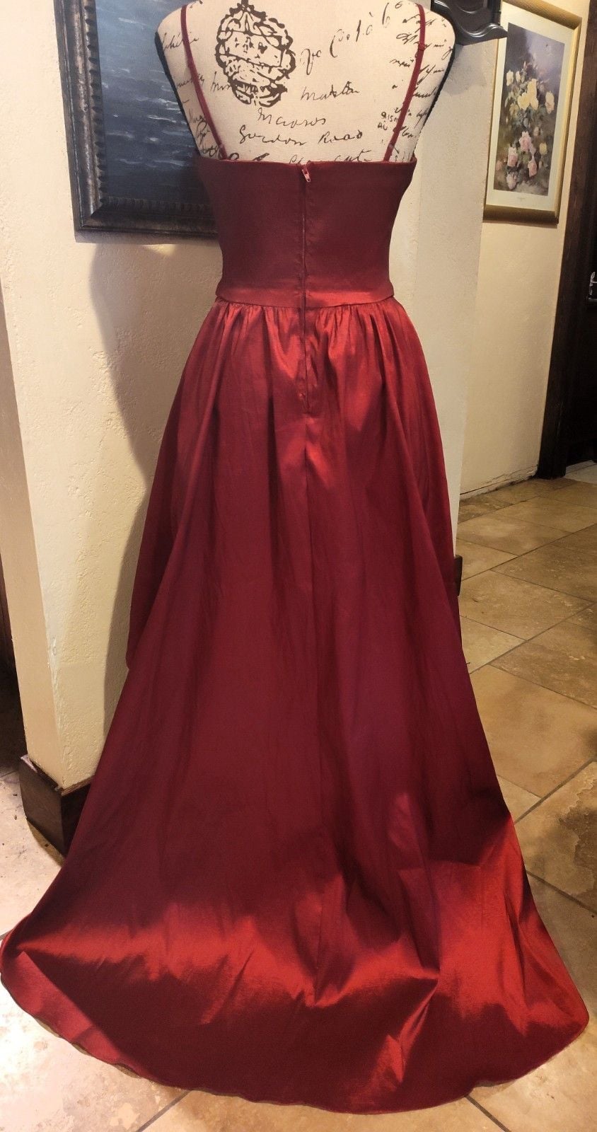 Beautiful B Smart Formal Shiny Red Gown w Waterfall Hem High Low Train SZ 7 6