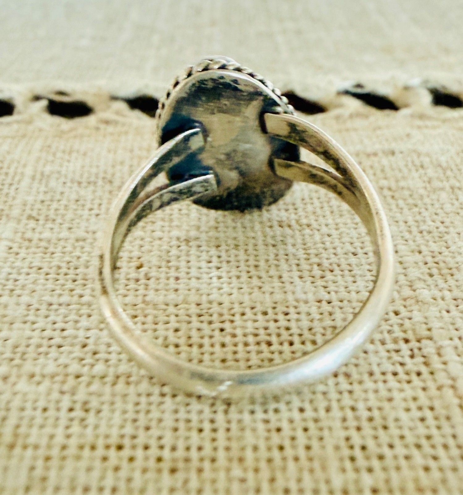 Sterling Silver Natural Turquoise Ring Rope Bezel Southwestern Style Size 5.5 9