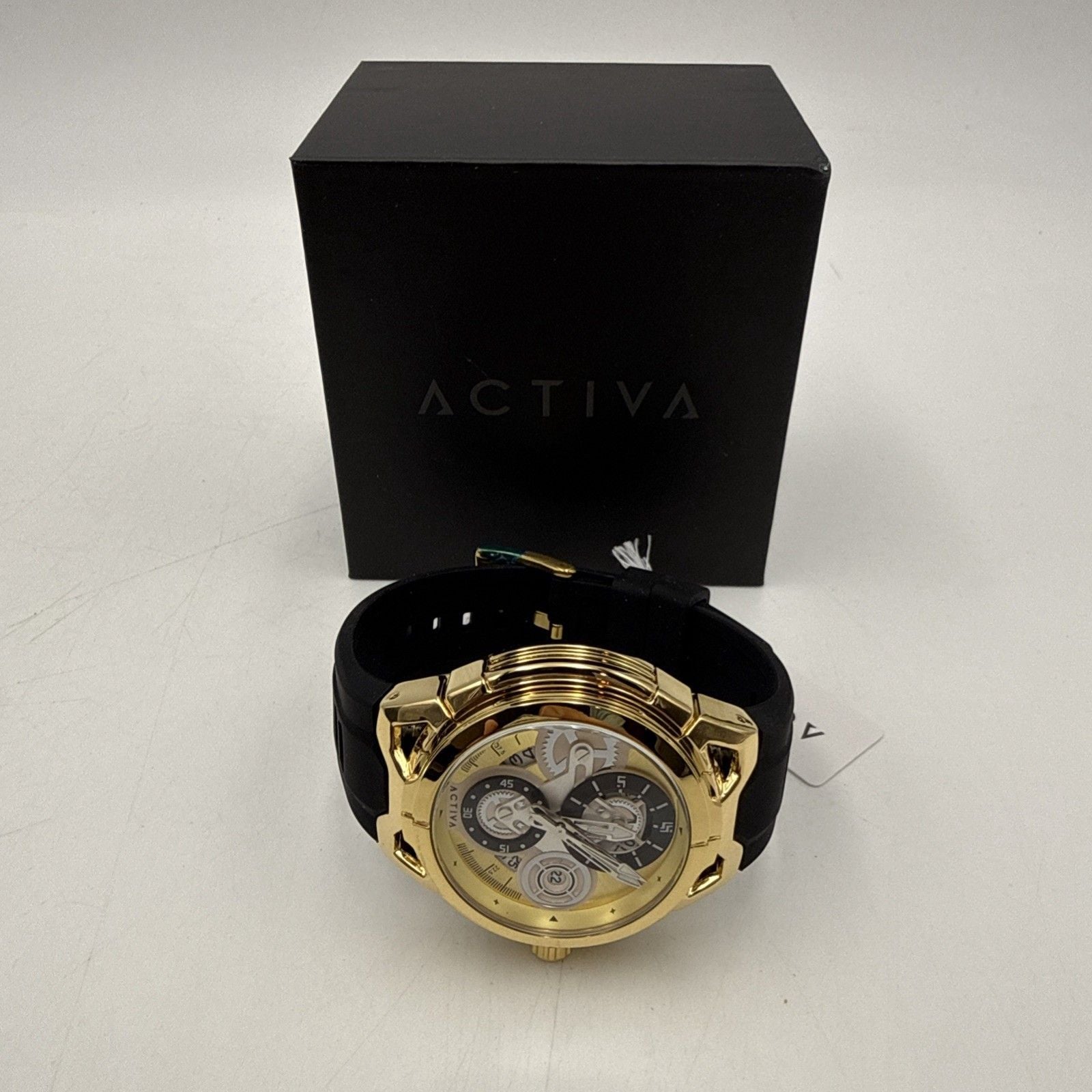 Activa Drift X Men’s Gold Tone Skeleton Dial Watch Black Strap ACW9349-009 7