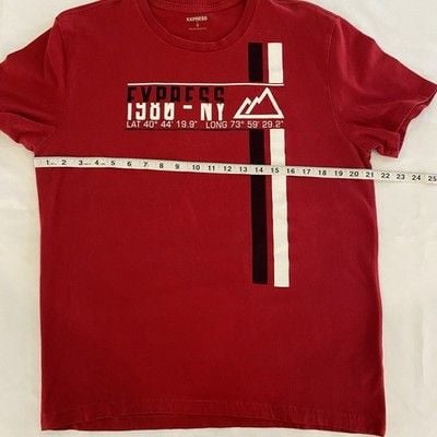 Express Men's Red Crew Neck T-Shirt with Black & White Logo Stripe Size L 5