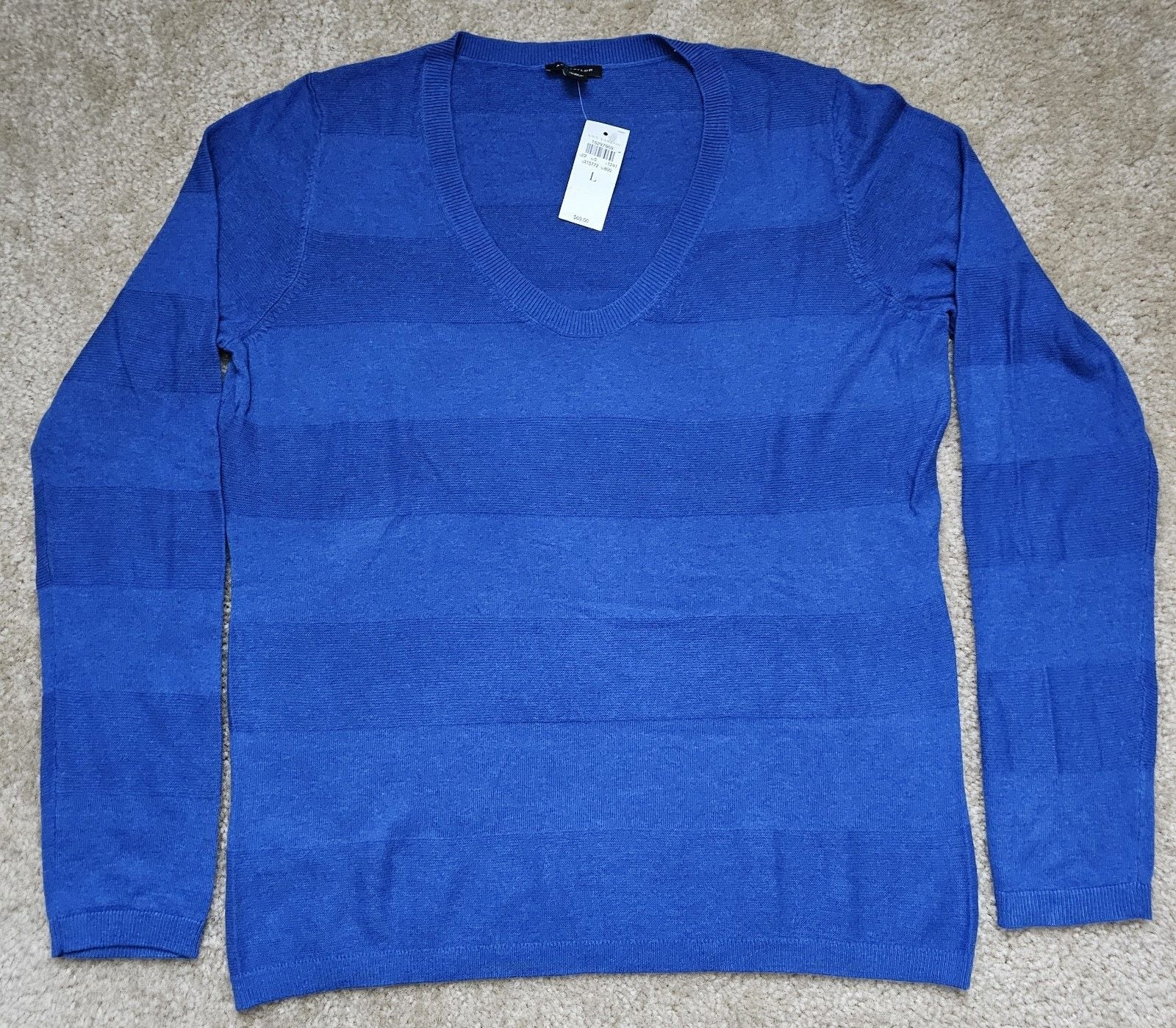 NWT Ann Taylor Blue Scoop Neck Striped Lightweight Sweater Women's L $69 2
