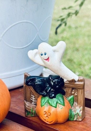 Vintage Halloween Kitschy Hand Painted Ceramic Figurines Spooky Season Set Of 4 5