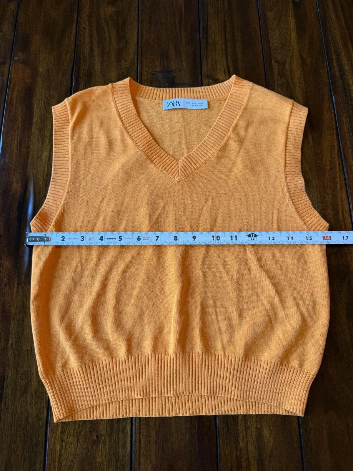ZARA Women’s S Orange V Neck Knit Sweater Vest Sleeveless Viscose Blend 6