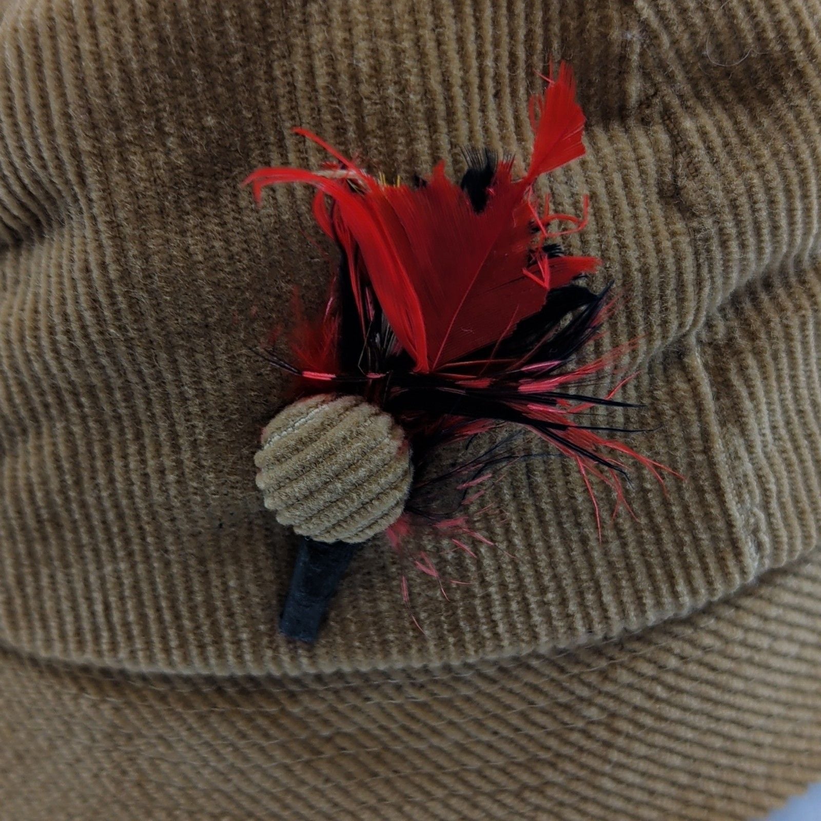 Child's Brown Corduroy Cloche Hat w/ Feather Accent Lined 4