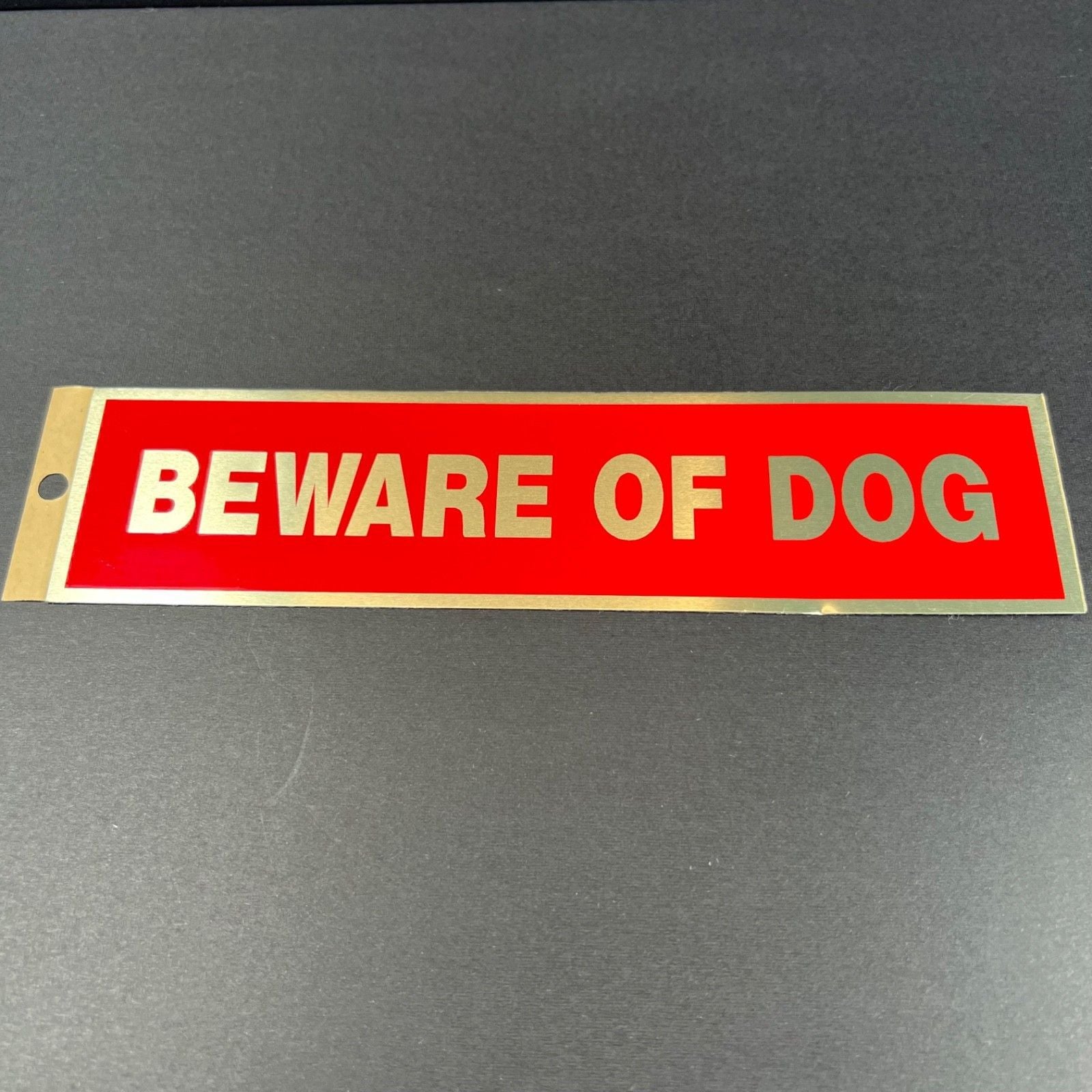 2 in. x 8 in. 3M Adhesive Metal Beware of Dog Sign Red and Silver 1